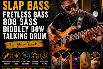 record slap bass fretless bass 808 bass,bass and bow talking drum for your track