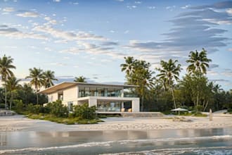 buildup house structure, modern beach house, luxury cgi rendering, gazebo design