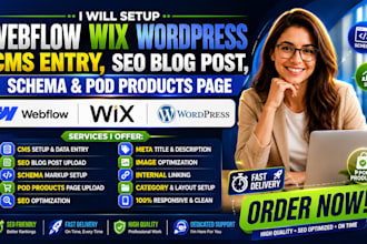 setup webflow wix wordpress cms entry seo blog post schema  pod products page