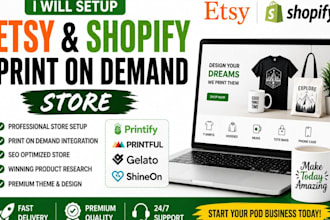 setup etsy shopify print on demand store with printify printful and etsy seo