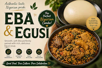 prepare eba and egusi soup with a lot assorted meats