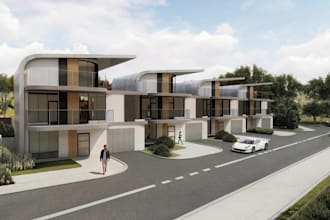 update 3d estate townhouse,terraced villa,duplex exterior render,interior layout
