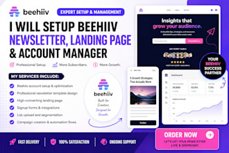 setup beehiiv newsletter, beehiiv landing page and beehiiv account manager