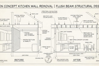 design kitchen wall removal plans with flush beam structural design