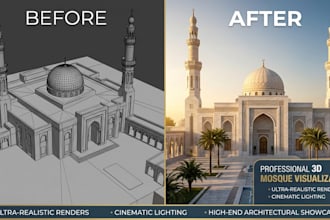 design realistic 3d mosque exterior and interior visualization