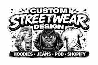 create custom streetwear hoodies jeans pod merchandise designs for shopify