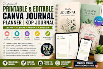 design custom editable canva journals planners canva notebook kdp journal