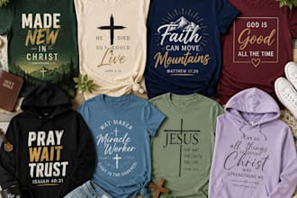 create modern christian t shirt design, faith apparel and typography
