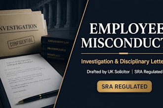 draft UK employee misconduct investigation and disciplinary letters for you