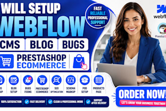 setup webflow cms blog bugs prestashop ecommerce  seo  schema pod  products page