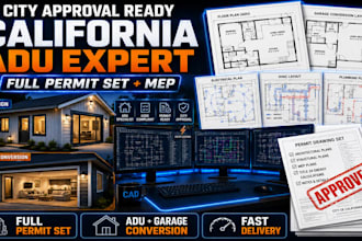 design california adu permit plans, garage conversion, full permit set