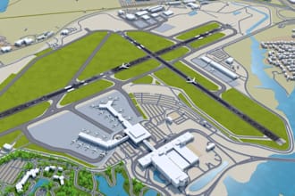 do 2d,3d airport design, terminal architecture, signage master plan rendering