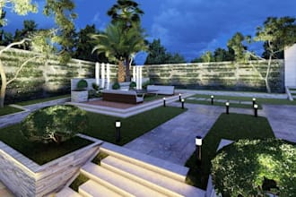 design 3d backyard landscape, patio, pergola, garden, hardscape