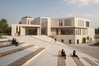 cgi mixed use business center,3d housing development,office interior render, skp