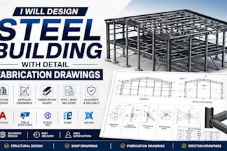 design steel building with detail fabrication drawings