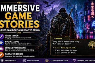write immersive game stories, quests, dialogue and narrative design