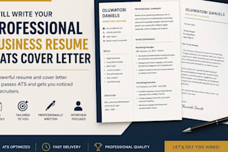 write your professional business resume and ats cover letter