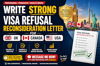 write strong visa refusal reconsideration letter for UK canada USA