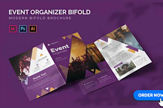 design minimalist event brochure, conference booklet, corporate bi fold brochure