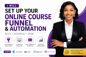 setup your online course funnel and automation using kajabi skool or gohighlevel