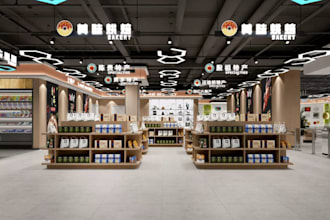 design 3d retail store interior, supermarket, shopping mall and spa rendering