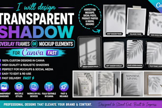 design transparent shadow overlay frames or mockup elements for canva fast