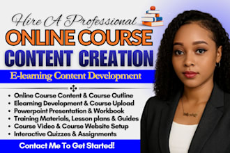 create online course content creation, elearning course curriculum, lesson plan