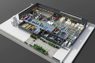 design 3d industrial factory layout, manufacturing plant, isometric illustration
