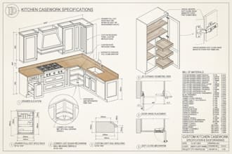 create kitchen cabinet shop drawings, millwork and joinery drawings with render