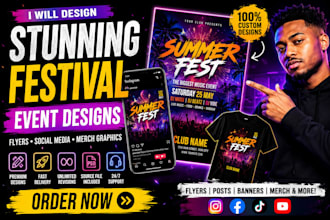 design viral festival flyers social media assets and merch graphics