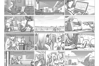 draw cinematic storyboard panels for movies animation and ads