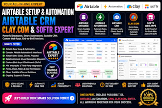 setup airtable database, airtable automation, airtable crm clay com softr expert