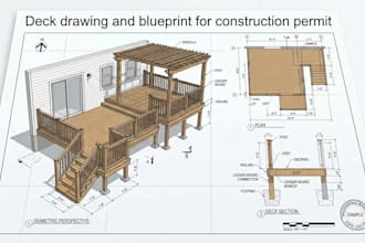 design deck drawing and blueprint for construction permit