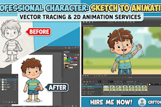 vector trace and animate your custom 2d cartoon character