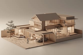 create realistic 3d clay interior design visualization and rendering