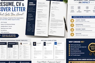 design custom ats resume, CV template, cover letter, clean modern