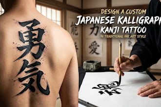 design a custom japanese calligraphy kanji tattoo in traditional ink art style