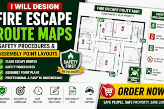 design fire escape route maps, safety procedures and assembly point layouts