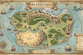 design map illustration, infographic map, fantasy map, travel map, location map