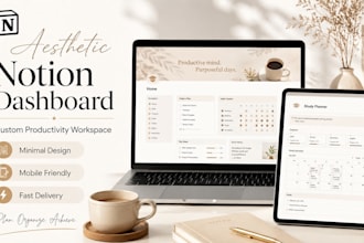 create aesthetic notion template and design notion dashboards and productivity