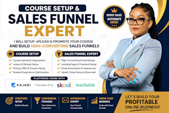 do kajabi online course promotion, thinkific, skool course setup, sales funnel