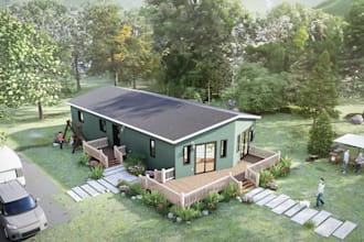 refurb 3d modular house,plan redraw,home extension,front entry deck,porch render