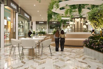 strategize 3d food curt interior design restaurant floor plan layout rendering
