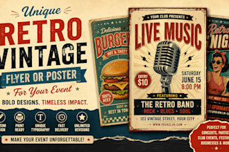 design unique retro, vintage flyer or poster for your event