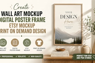 create wall art mockup digital poster frame etsy mockup print on demand design