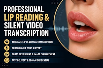 dubbing and lip syncing, retouching, lip read and transcribe silent, lip reading