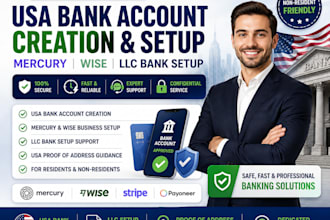 do USA bank creation, mercury wise setup and llc bank setup
