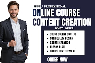create a professional online course design from scratch, curriculum, lesson plan