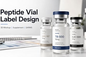 design peptide vial label, sarms supplement label, vial label design, 3d mockup