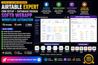 be airtable expert, crm setup database design, softr webapp, workflow automatio
